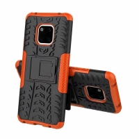Case Huawei Mate 20 Pro #เคสฝาหลังกันลื่น Cool Tyre Pattern Kickstand (PC + TPU) สีส้ม