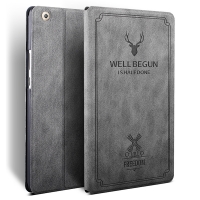 Case Huawei MediaPad M5 lite 10.1 #เคสฝาพับหนัง PU แบบสมาร์ท Imprint Deer and Quote Flip สีเทา