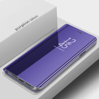 Case realme 8 (5G)#เคสฝาพับปกโปร่งแสงผิวเงา Electroplating Mirror Surface Window View สีม่วง