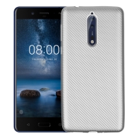 เคส Nokia 8 #เคสฝาหลัง TPU นิ่มแบบคาร์บอนไฟเบอร์ Soft Skin Case สินค้าดีราคาเบาๆสบายกระเป๋า สีเงิน
