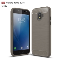 เคส Samsung Galaxy J2 Pro 2018 #เคสฝาหลัง TPU นิ่มคาร์บอนไฟเบอร์แบบผิวขัดแปรง สีเทา