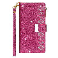เคส Samsung Galaxy A04s #เคสฝาพับแบบกระเป๋าสตางค์ช่องใส่บัตรหลายช่อง Bling Glitter Case Multi-slot Wallet Zippered Leather พร้อมสายคล้อง สีโรส