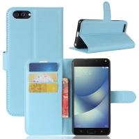 Case Asus Zenfone 4 Max ZC520KL #เคสสไตล์กระเป๋าสตางค์หนัง PU ผิวลิ้นจี่ หลากหลายสีสัน สีฟ้า