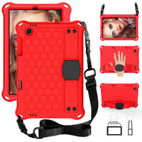 Case Samsung Galaxy Tab S6 Lite 10.4 SM-P610 SM-P615 SM-P617 #เคสกันกระแทกลายรังผึ้งพร้อมสายคล้องไหล่ EVA Tablet Hybrid Shell with Shoulder Strap สี Red / Black