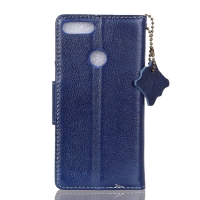 เคส Huawei Y9 (2018) #เคสฝาพับสไตล์กระเป๋าสตางค์หนังแท้ Crazy Horse Genuine Leather Wallet สีน้ำเงิน