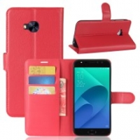 เคส Asus Zenfone 4 Selfie Pro ZD552KL #เคสแบบกระเป๋าสตางค์หนัง PU ผิวลิ้นจี่สีแดง
