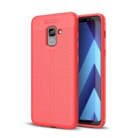 เคส Samsung Galaxy A8 2018 5.6 นิ้ว #เคสฝาหลัง TPU ผิวลิ้นจี่ช่วยป้องกันลายนิ้วมือและกันลื่นได้ดี สีแดง
