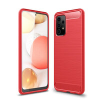 เคส Samsung Galaxy A32 4G #เคสฝาหลังตกแต่งคาร์บอนไฟเบอร์ ผิวขัดแปรง Brushered TPU Back Case สีแดง