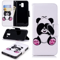 เคส Samsung Galaxy A6 (2018) #เคสฝาพับสไตล์กระเป๋าสตางค์พิมพ์ลายสวยๆ Pattern Printing Magnetic Leather ลาย Adorable Panda