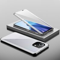 Case Xiaomi Mi 11 #เคสกระจกขอบโลหะประกบแม่เหล็กหน้าหลังมีป้องกันเลนส์กล้อง Fully Protection Magnetic Adsorption Glass Metal Phone Protective Built-in Camera Protection สีเงิน
