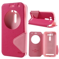 เคส Asus Zenfone 2 Laser ZE500KG ZE500KL 5.0นิ้ว #เคสเกาหลี ฝาพับมีชองวิวสีสันสวยงาม สีชมพู