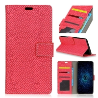 เคส Lenovo K8 Plus #เคสหนังPU สไตล์กระเป๋าสตางค์ลายถักทอสีแดง