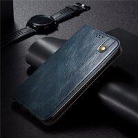 เคส realme 8 (5G)#เคสฝาพับหนัง PU Crazy Horse Texture Retro Leather Auto-absorbed Wallet คุณภาพดี สีน้ำเงิน