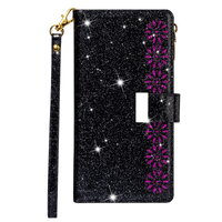 เคส Samsung Galaxy A04s #เคสฝาพับแบบกระเป๋าสตางค์ช่องใส่บัตรหลายช่อง Bling Glitter Case Multi-slot Wallet Zippered Leather พร้อมสายคล้อง สีดำ