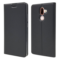 Case Nokia 7 plus #เคสฝาพับหนัง PU Magnetic Adsorption Stand Leather Card Holder สีดำ
