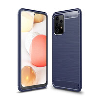 เคส Samsung Galaxy A32 4G#เคสฝาหลังตกแต่งคาร์บอนไฟเบอร์ ผิวขัดแปรง Brushered TPU Back Case สีน้ำเงินเข้ม
