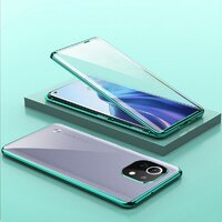 Case Xiaomi Mi 11 #เคสกระจกขอบโลหะประกบแม่เหล็กหน้าหลังมีป้องกันเลนส์กล้อง Fully Protection Magnetic Adsorption Glass Metal Phone Protective Built-in Camera Protection สีเขียว