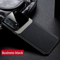เคส OPPO Reno 5 Pro 5G #เคสฝาหลังไฮบริด PU +TPU + glass สีทูโทน Shockproof Leather Mirror Glass Silicone Phone Back Cover สีดำ