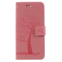 เคส Mate 10 Pro #เคสฝาพับสไตล์กระเป๋าสตางค์หนัง PU ปั้มลายนูนรูปต้นไม้มีช่องใส่บัตรสีสันสวยงาม สีชมพู