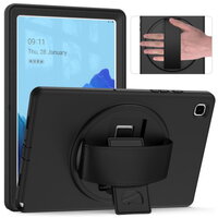 เคส Samsung Galaxy Tab A7 10.4" 2020 (T500,T505,T507) #เคสฝาหลังพลาสติกมีขาตั้งหมุนได้ 360° Swivel Kickstand PC + TPU Tablet Combo Shell with Hand Strap มีสายรัดสวมมือ Black
