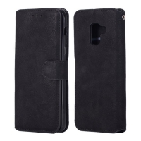 Case Samsung Galaxy A8 (2018) #เคสฝาพับหนัง PU แบบย้อนยุคคุณภาพดีสไตล์กระเป๋าสตางค์ สีดำ