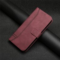 เคส Samsung Galaxy A53 5G#เคสฝาพับแม่เหล็กพร้อมช่องใส่บัตรแบบกระเป๋าสตางค์ Magnetic Flip Wallet Bracket Leather TPU Phone Case สีไวน์แดง