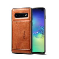 เคส Samsung Galaxy S10+ #เคสฝาหลัง TPU เคลือบหนัง PU Crazy Horse Leather Coated PC + TPU Hybrid สีน้ำตาล