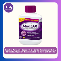 (Pre Order) MiraLAX® Laxative Powder 34 Doses 578 G - Gentle Constipation Relief, PEG 3350, Physician Recommended, No Harsh Side Effects