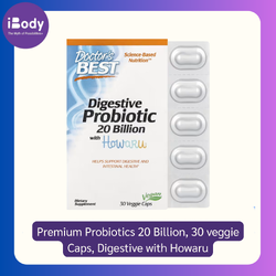 Doctor's Best® Premium Probiotics 20,000 Billon 30 veggie Caps, Digestivewith Howaru โปรไบโอติค ล้านตัว 6 สายพันธุ์