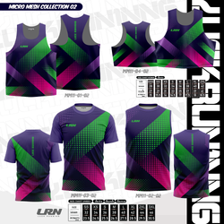 เสื้อวิ่งพิมพ์ลาย LRN Collection 02 เนื้อผ้า Micro Mesh สำหรับวิ่งมาราธอน (MM04)-พื้นม่วงลายเขียว