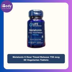เมลาโทนิน นอนหลับ Melatonin 6 Hour Timed Release 750 mcg 60 Vegetarian Tablets (Life Extension®) หลับเร็ว หลับลึก หลับสบาย