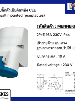 MENNEKES 1720 ปลั๊กตัวเมียติดพนัง 2P+E 16A 230V IP44