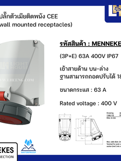 MENNEKES 132A ปลั๊กตัวเมียติดพนัง (3P+E) 63A 400V IP67