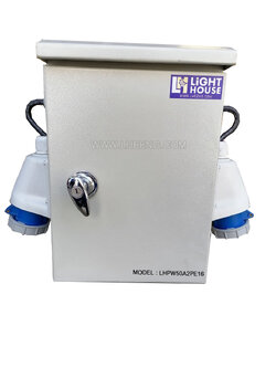 (Plug 16A) ตู้เพาเวอร์ปลั๊ก ตู้ไฟชั่วคราว สำหรับไซต์ก่อสร้าง ปั๊มน้ำมัน นอกอาคาร ปลั๊กเมีย 2P+E (3 ขา) กันน้ำ 2 ชุด เมนเบรคเกอร์ กันดูด 2P50A ใช้งานง่าย