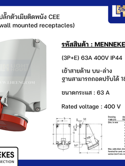 MENNEKES 1141A ปลั๊กตัวเมียติดพนัง (3P+E) 63A 400V IP44