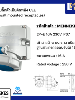 MENNEKES 9105 ปลั๊กตัวเมียติดพนัง ชนิดกันน้ำ (2P+E) 16A 230V IP67