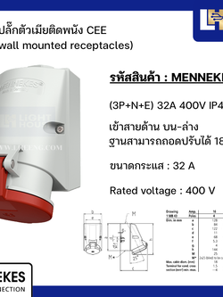 MENNEKES 422 ปลั๊กตัวเมียติดพนัง (3P+N+E) 32A 400V IP44