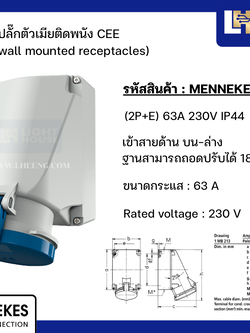 MENNEKES 1137A ปลั๊กตัวเมียติดพนัง (2P+E) 63A 230V IP44