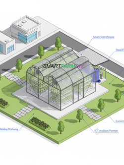 รับออกแบบผังฟาร์มโรงเรือนปลูกพืช แบบ City Future Farming (AI Generative Farming#14)