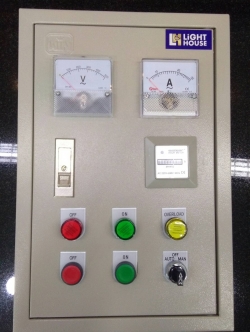 ตู้ควบคุมมอเตอร์ปั๊มน้ำผ่านลูกลอย 3 แรง 2 สาย 3HP 220V พร้อมมิเตอร์เข็มวัดกระแสไฟฟ้าวัดโวลต์และวัดชั่วโมงการทำงานได้