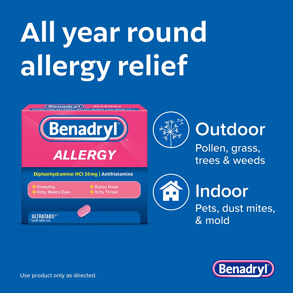 80% Sale!! EXP.08/25 (Pre Order) Benadryl® Allergy Ultratabs small tablet size 8 tablets บรรเทาอาการภูมิแพ้และหวัด