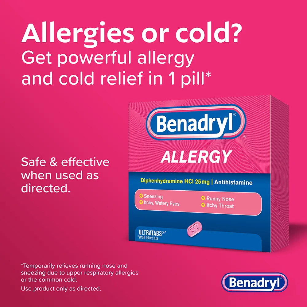 80% Sale!! EXP.08/25 (Pre Order) Benadryl® Allergy Ultratabs small tablet size 8 tablets บรรเทาอาการภูมิแพ้และหวัด