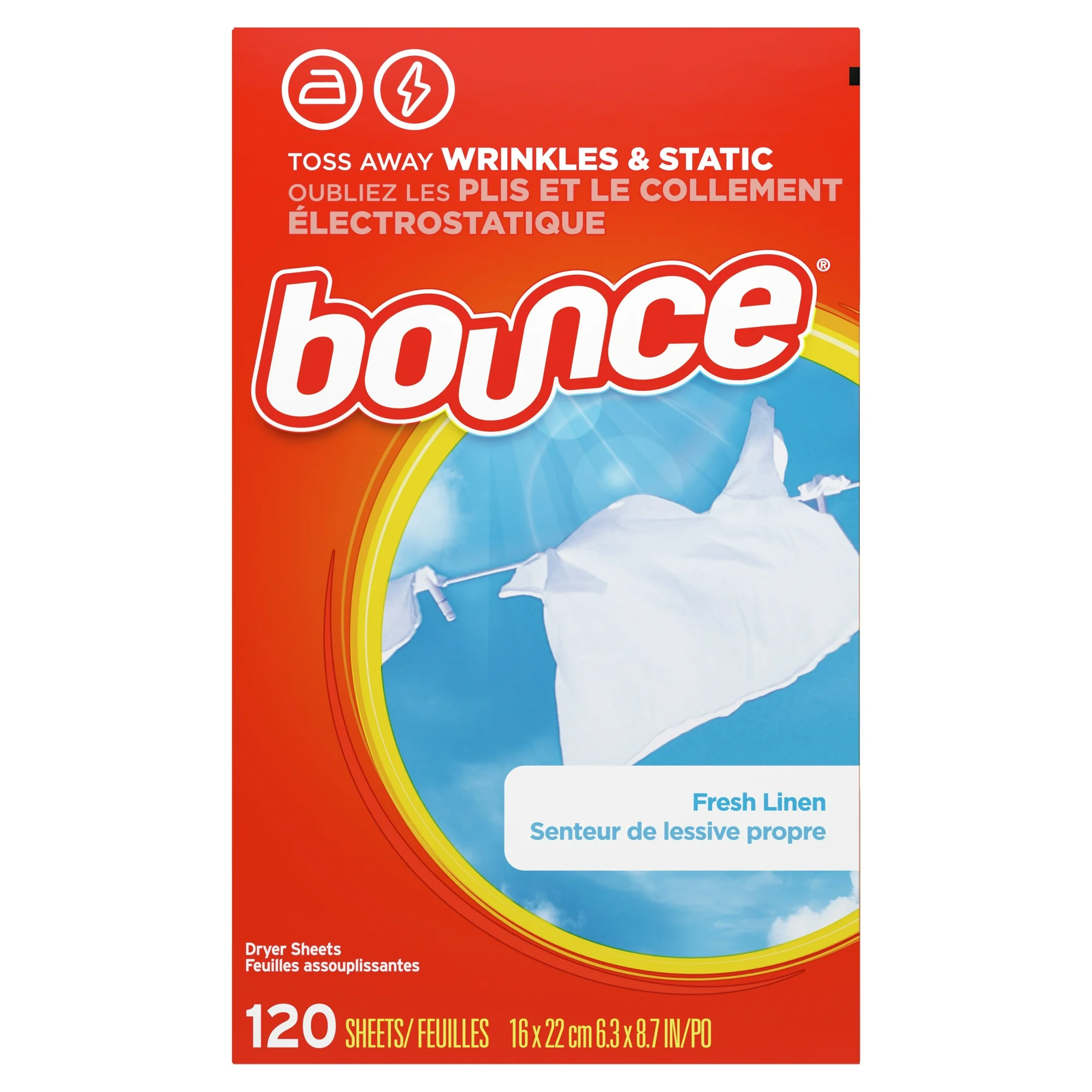 Bounce® Fresh Linen Fabric Softener Dryer Sheets 120 sheets แผ่นอบผ้า ลดรอยยับ กลิ่นหอมสดชื่น