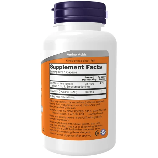 Now Foods® NAC 600 mg 100 or 250 Veg Capsules การป้องกันอนุมูลอิสระ เอ็น-อะเซทิลซิสเทอิน