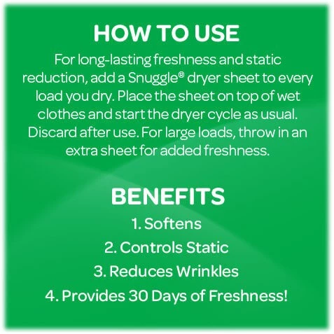 Snuggle® Fabric Softener Dryer Sheets Super Fresh Original 105 Sheets แผ่นอบผ้า กลิ่นออริจินอล